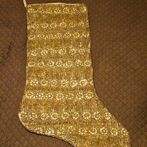 RARE LUXURY KIM SEYBERT ART DECO GOLD FLORAL CHRISTMAS HOLIDAY BEADED STOCKING